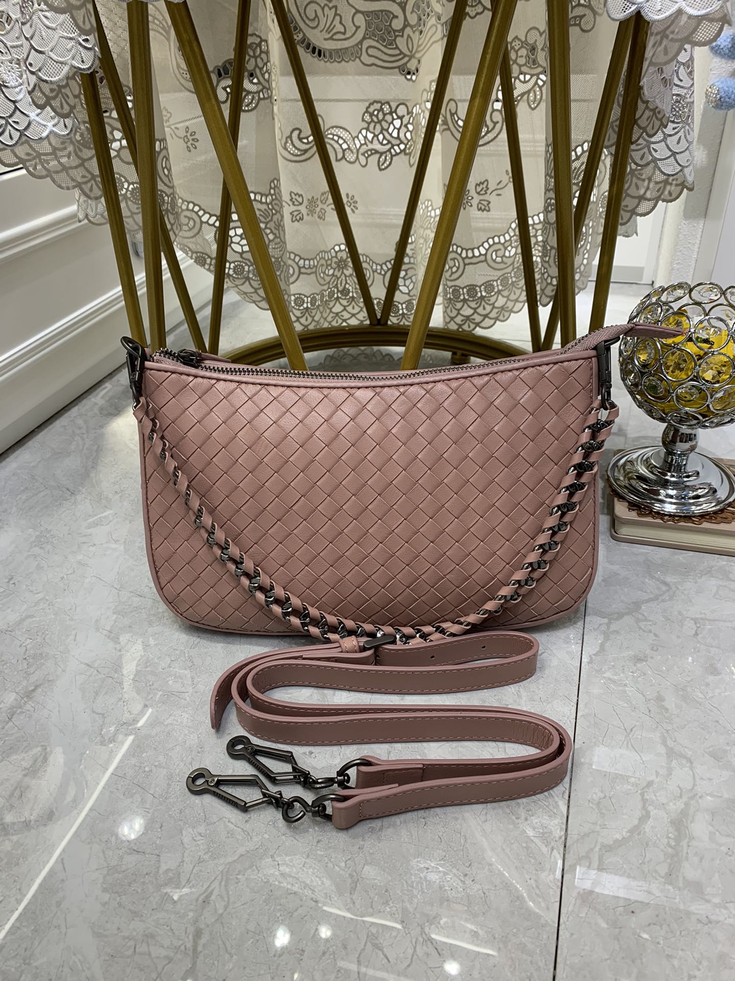 BV Crossbody Bag Pink, For Women, Bags 9.4in/24cm