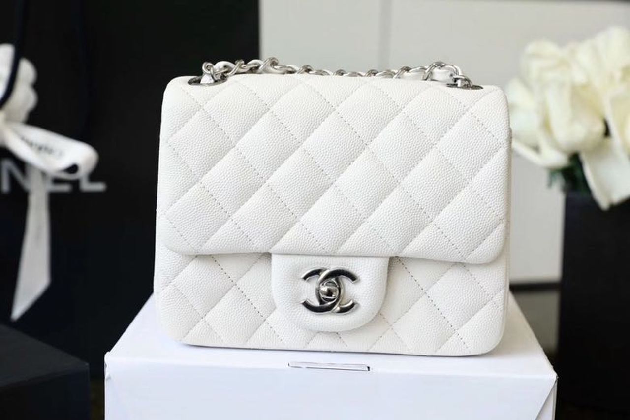 Chanel Classic Mini Flap Bag Silver Hardware White For Women 6.6in/17cm A35200