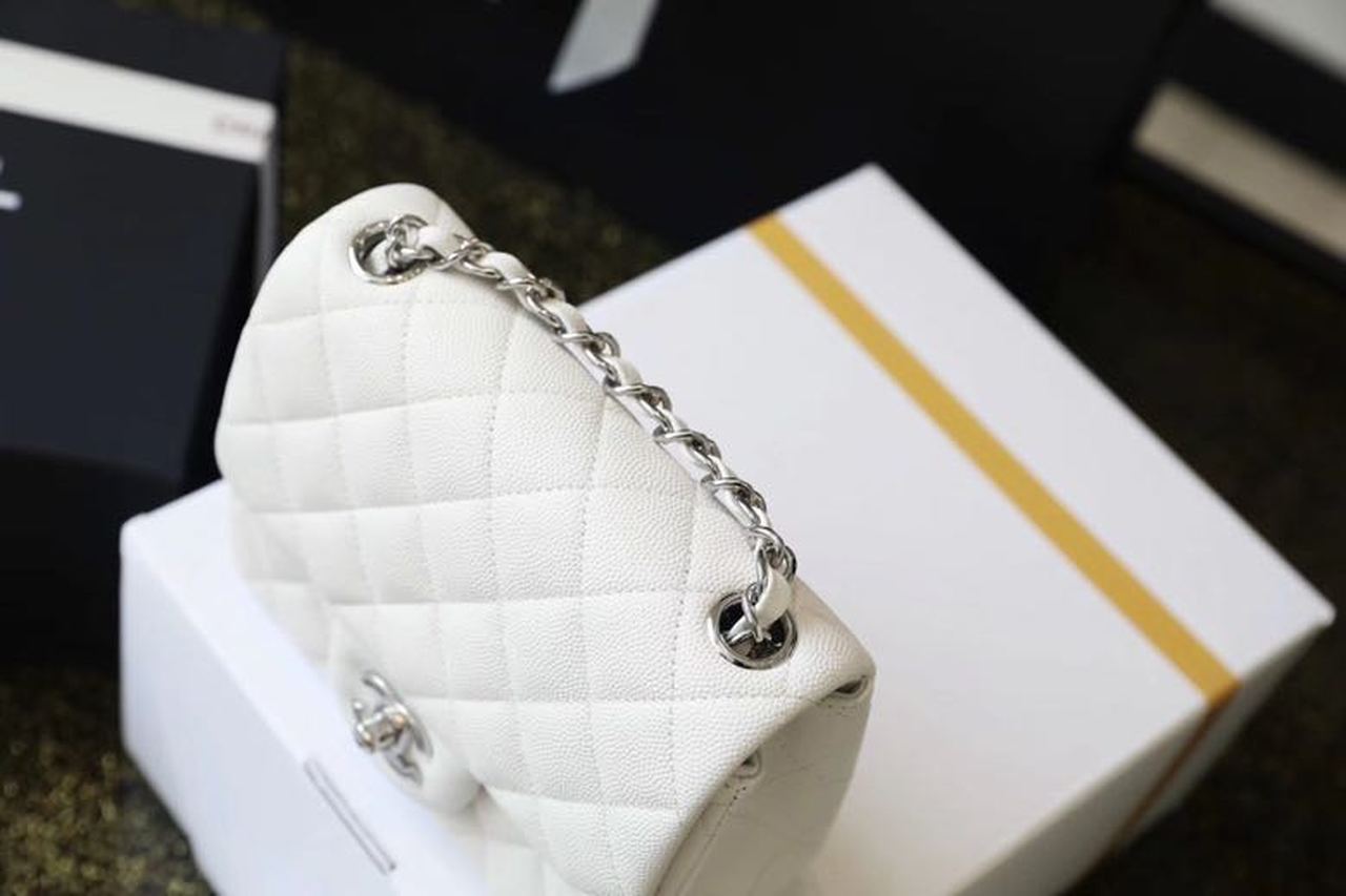 Chanel Classic Mini Flap Bag Silver Hardware White For Women 6.6in/17cm A35200