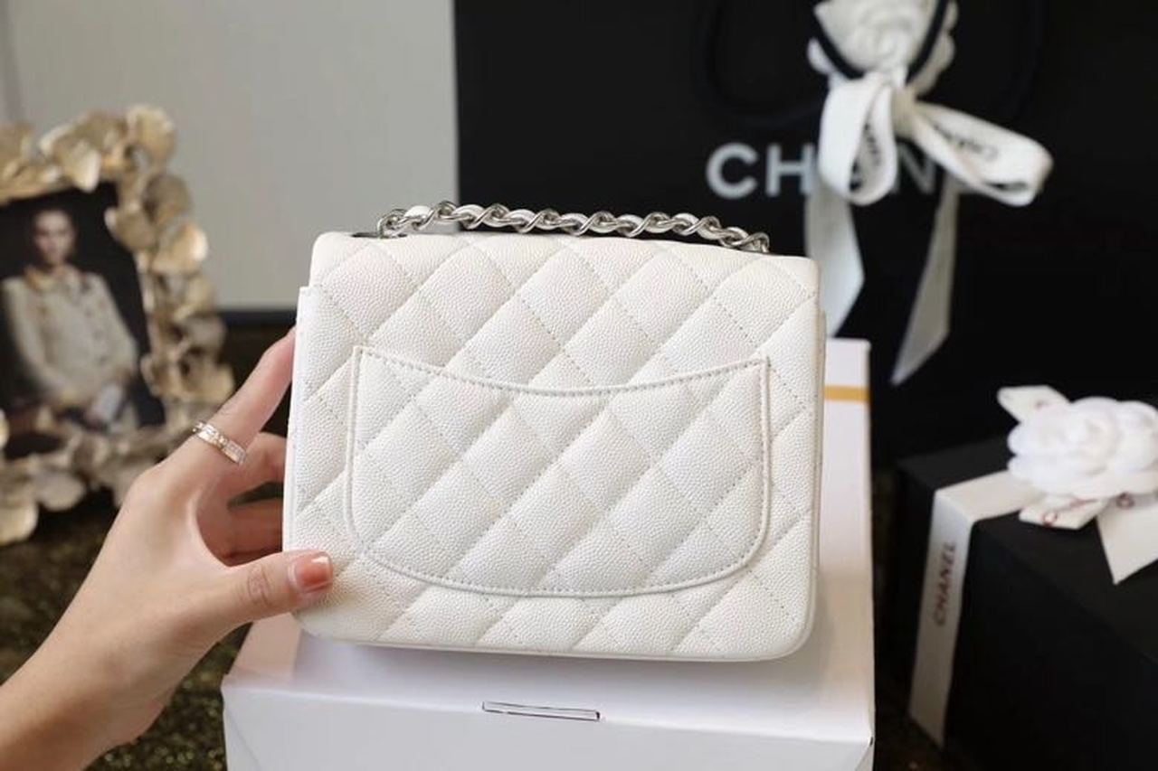 Chanel Classic Mini Flap Bag Silver Hardware White For Women 6.6in/17cm A35200