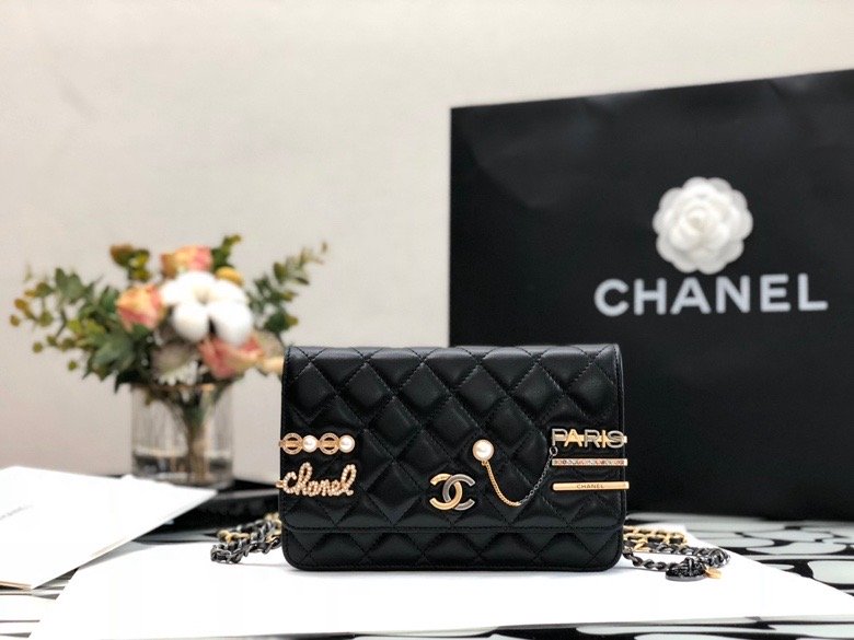 Chanel Flap Bag Gold Toned Hardware Black For Women 7.4in/19cm