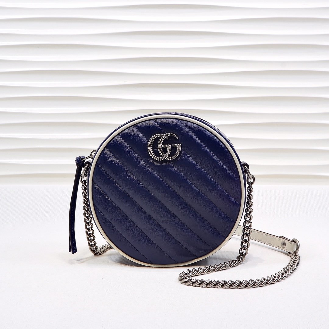 gg Marmont Mini Round Shoulder Bag Blue For Women 7in/18cm gg