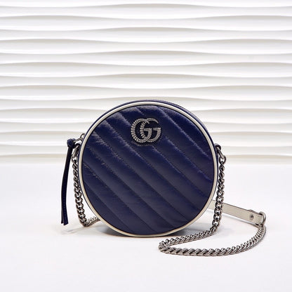 gg Marmont Mini Round Shoulder Bag Blue For Women 7in/18cm gg