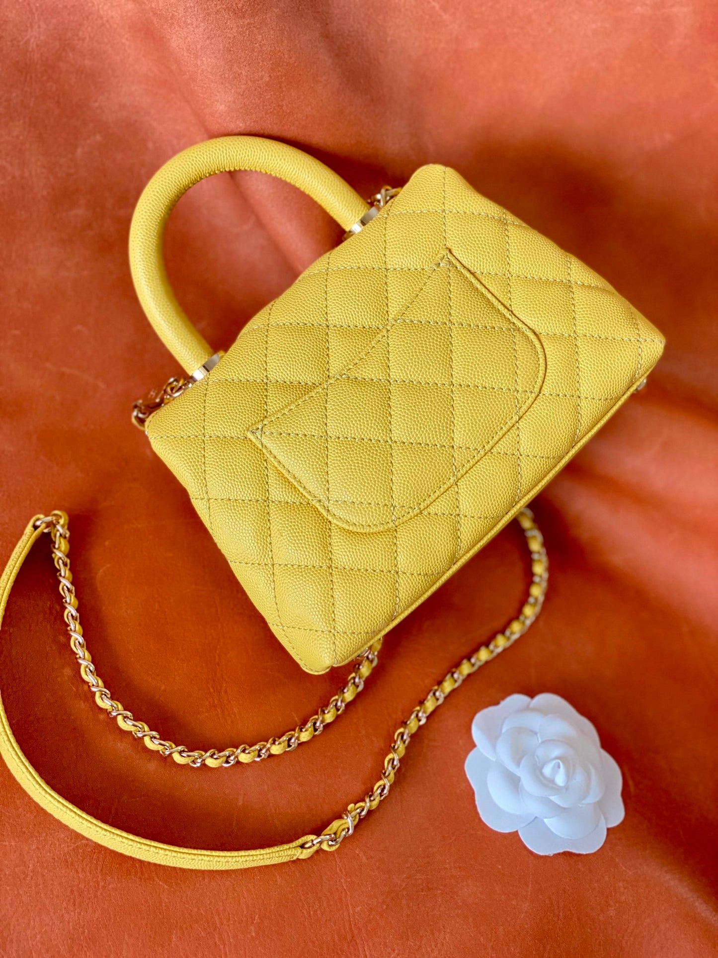 ChanelMini Flap Bag Top Handle Yellow For Women 7.5in/19cm