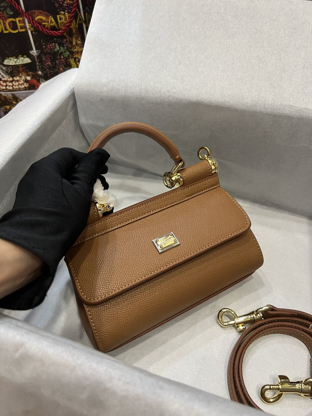 DG Small Sicily Bag In Dauphine Brown For Women 7.5in/19cm DG