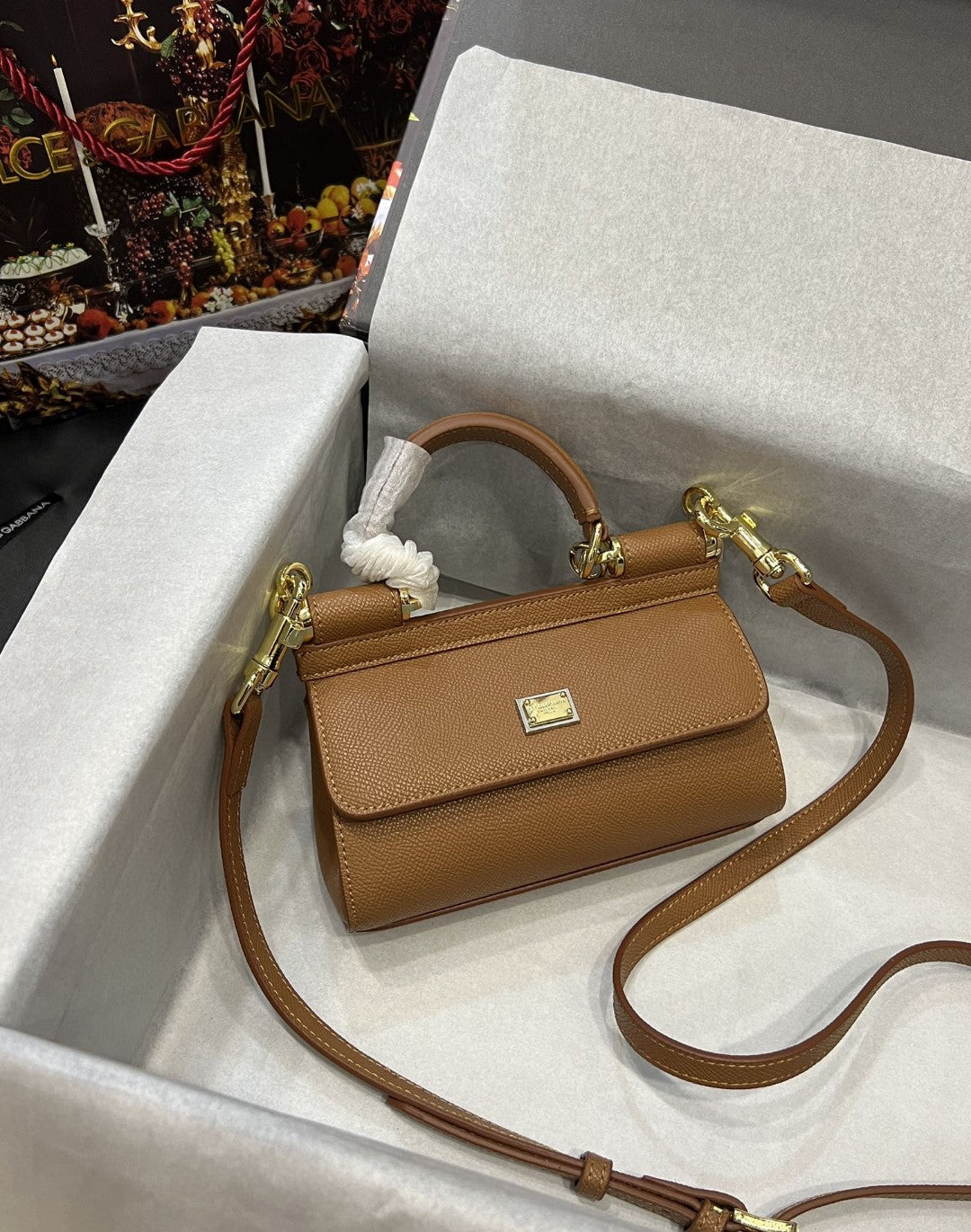 DG Small Sicily Bag In Dauphine Brown For Women 7.5in/19cm DG