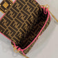 FI Baguette Small Brown Fabric Pink Border Bag For Woman 18cm/7in