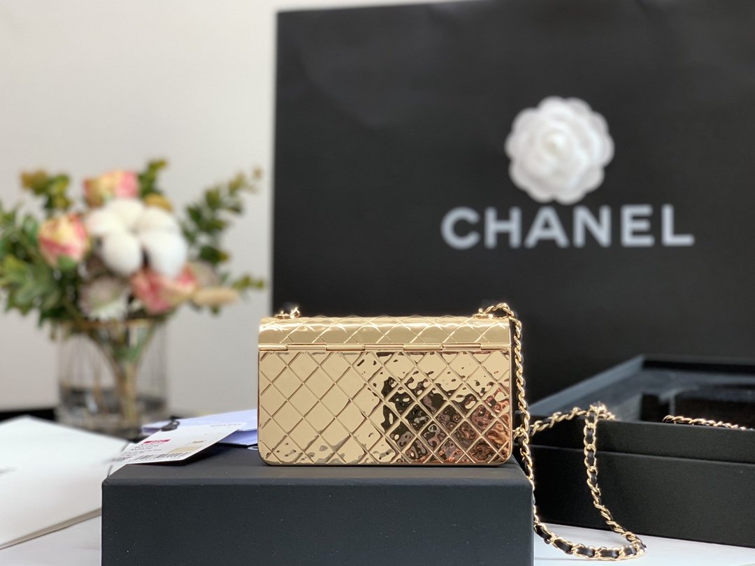 Chanel Evening Flap Small Gold Bag For Women 12cm/4.5in