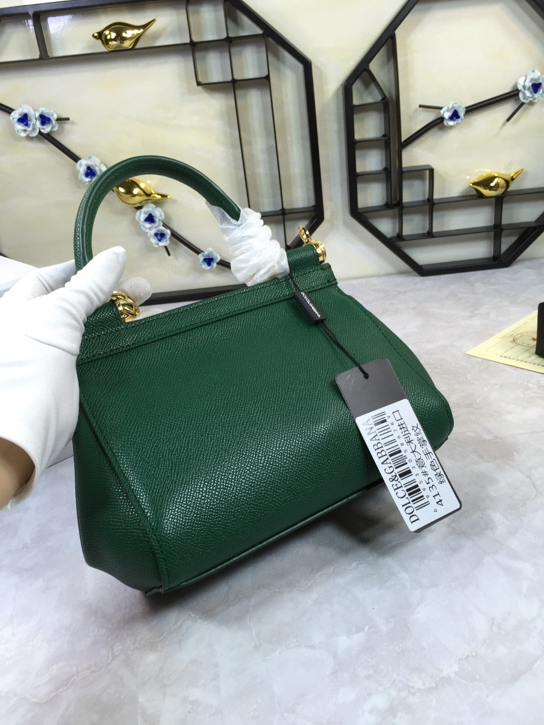 DG Medium Sicily Handbag In Dauphine Green For Women 10.2in/26cm DG BB4347A100187399