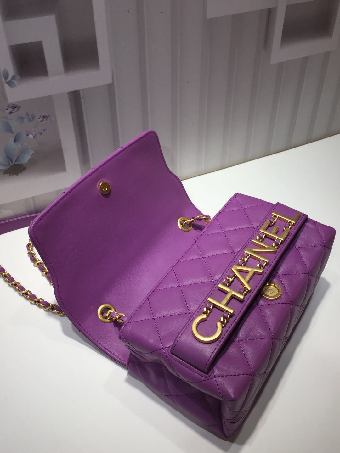 ChanelFront Logo Small Flap Bag Gold Hardware Purple For Women, Women&#8217;s Handbags, Shoulder Bags 8.2in/21cm AS1490