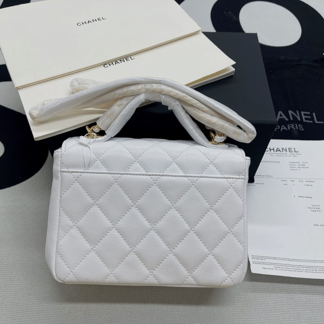 ChanelMini Flap Bag Top Handle White For Women 7.5in/19cm