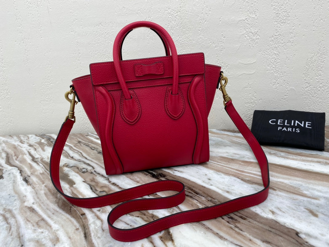 CE Nano LuGucciage Bag In Drummed Red For Women 8in/20cm 