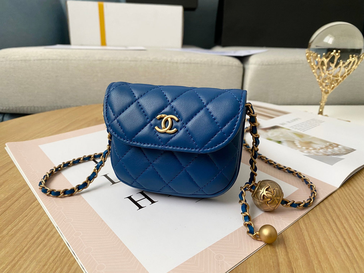 ChanelMini 1889 Unblocked Metal Ball Blue Bag For Women 9cm/3.5in