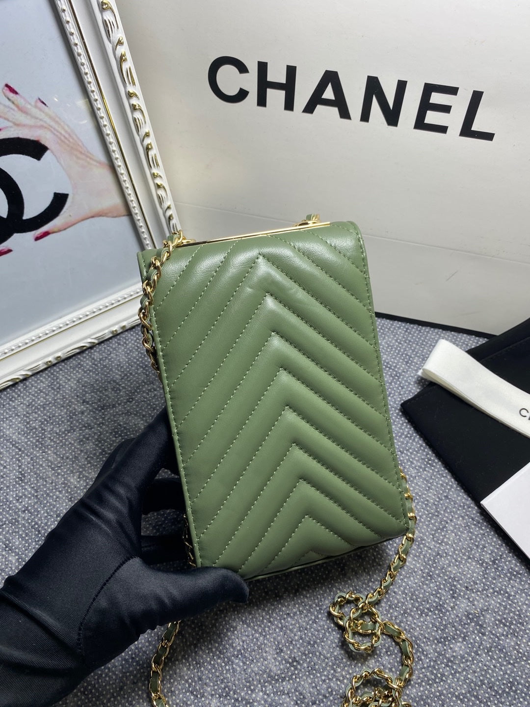 CHL Chevron Trendy CHL Phone Olive Bag For Women 18cm/7in