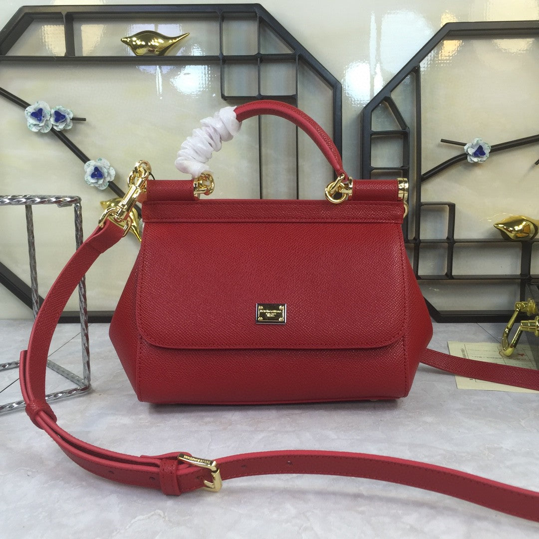 DG Medium Sicily Handbag In Dauphine Red For Women 10.2in/26cm DG BB4347A100180303