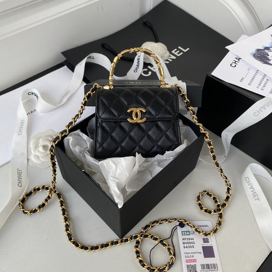 Chanel Clutch With Chain Gold Hardware Black For Women, Women&#8217;s Handbags, Shoulder Bags 5.7in/14.5cm AP2945