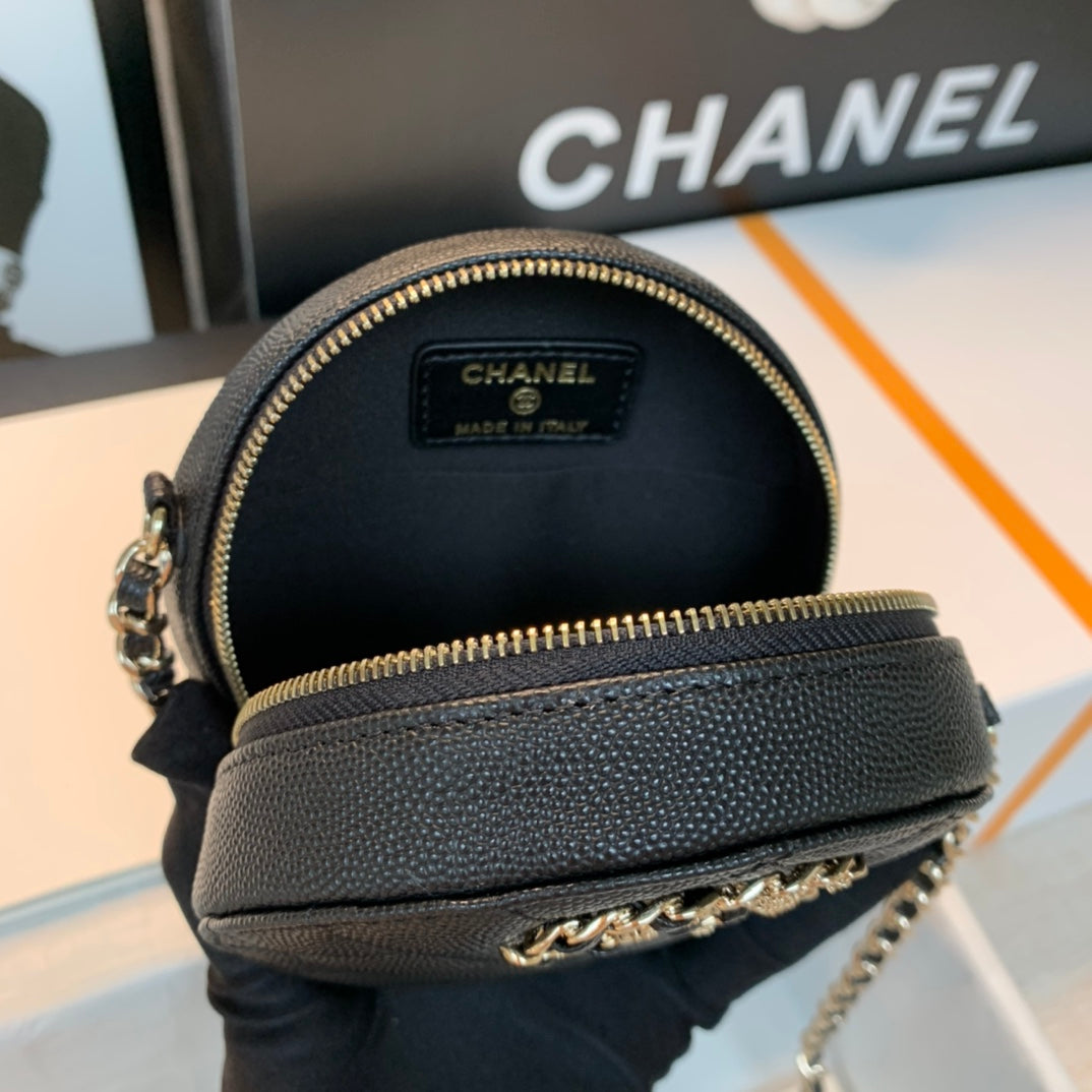 ChanelRound Bag Crossbody  Black For Women 4.7in/12cm