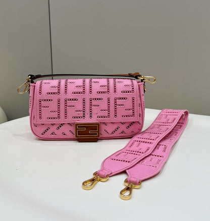 FI Baguette Pink with Embroidery Medium Bag For Woman 28cm/11in