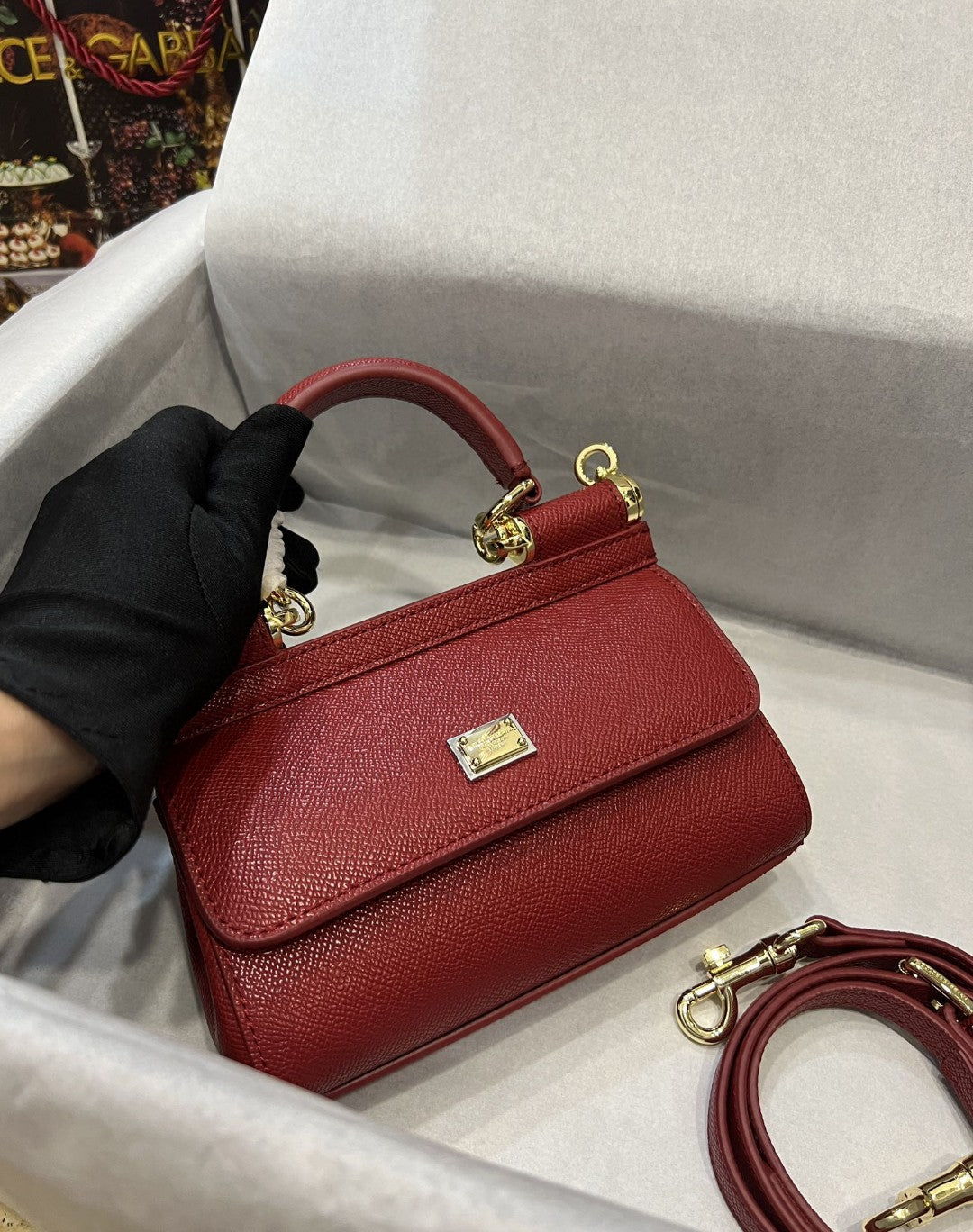 DG Small Sicily Bag In Dauphine Red For Women 7.5in/19cm DG