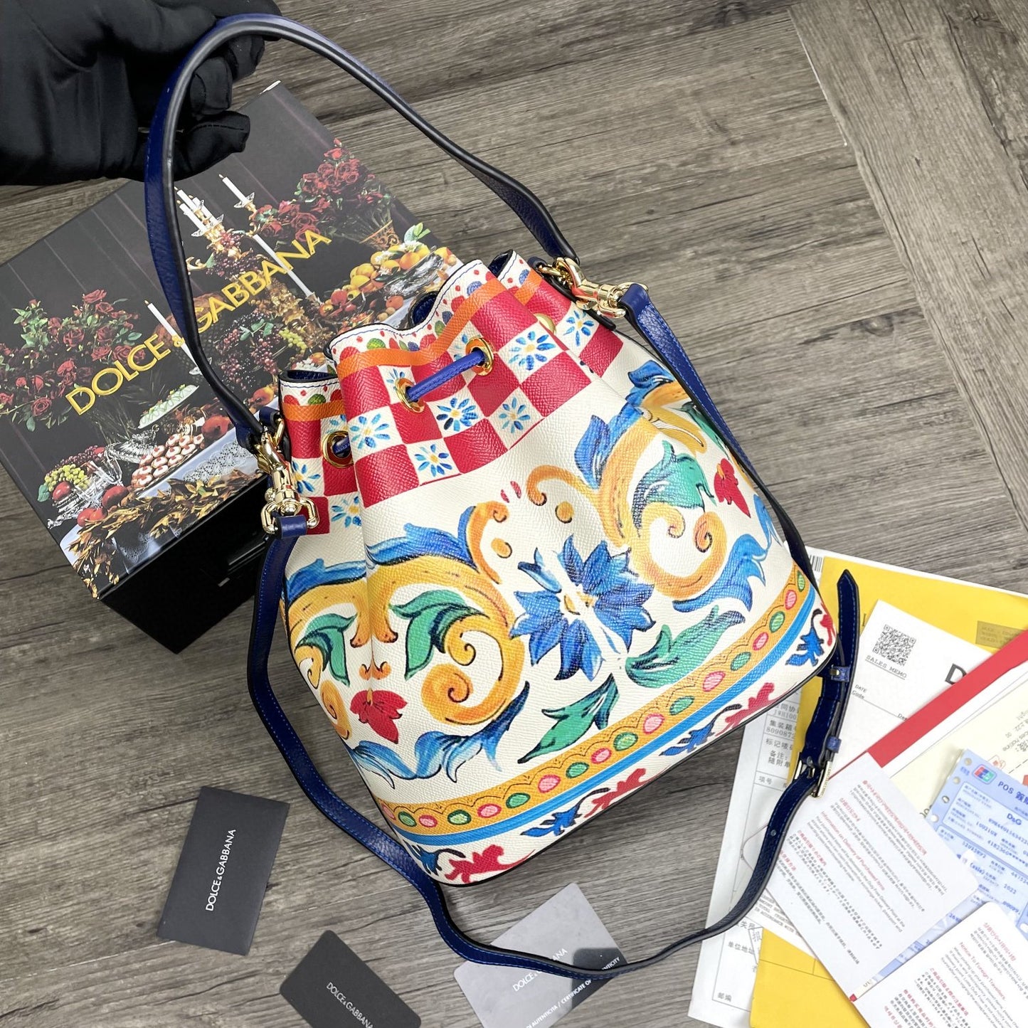 DG Print Crespo Bucket Bag Multicolor With Branded Plate For Women DG Bag