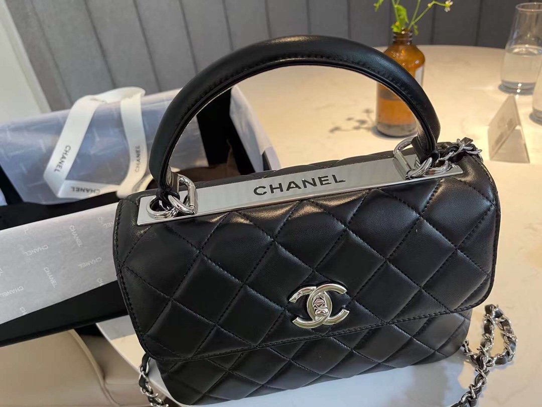 Chanel Classic Flap Bag Silver Hardware Black 9.8in/25cm