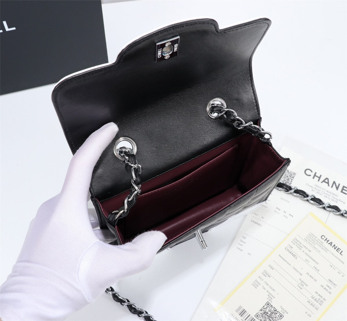 CHL 19 Handbag 7in/18cm Black/White For Women