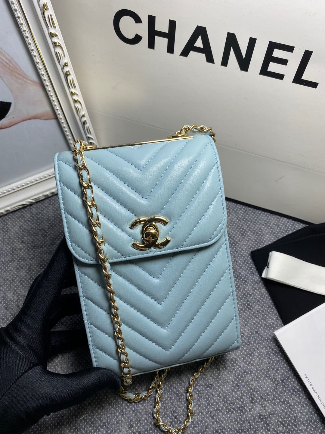 CHL Chevron Trendy CHL Phone Light Blue Bag For Women 18cm/7in