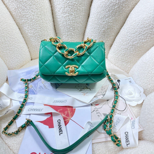 ChanelMini Flap Bag Gold Hardware Green For Women, Women&#8217;s Handbags, Shoulder Bags 6.7in/17cm AS3365