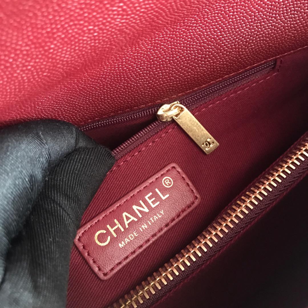 ChanelHandbag With Top Handle Dark Red For Women 11in/28cm