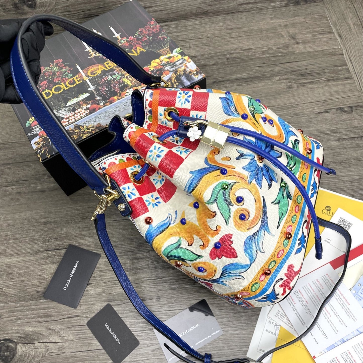 DG Print Crespo Bucket Bag Multicolor With Branded Plate For Women DG Bag