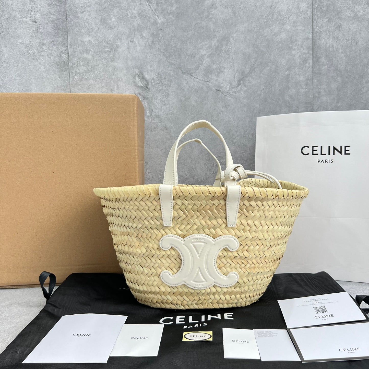 CE Teen Triomphe CE Classic Panier In Palm Leaves And Lizard White For Women 8in/20cm