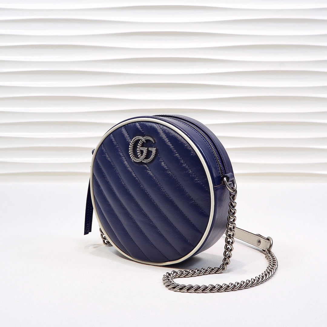 gg Marmont Mini Round Shoulder Bag Blue For Women 7in/18cm gg