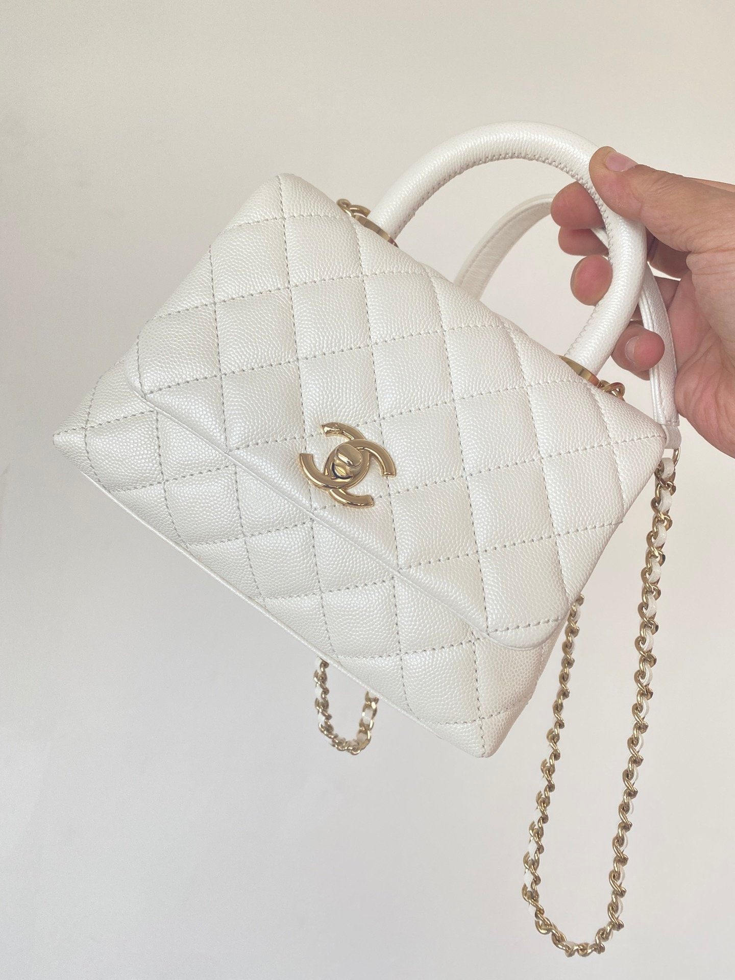 ChanelMini Flap Bag Top Handle White For Women 7.5in/19cm