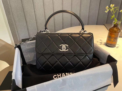 Chanel Classic Flap Bag Silver Hardware Black 9.8in/25cm