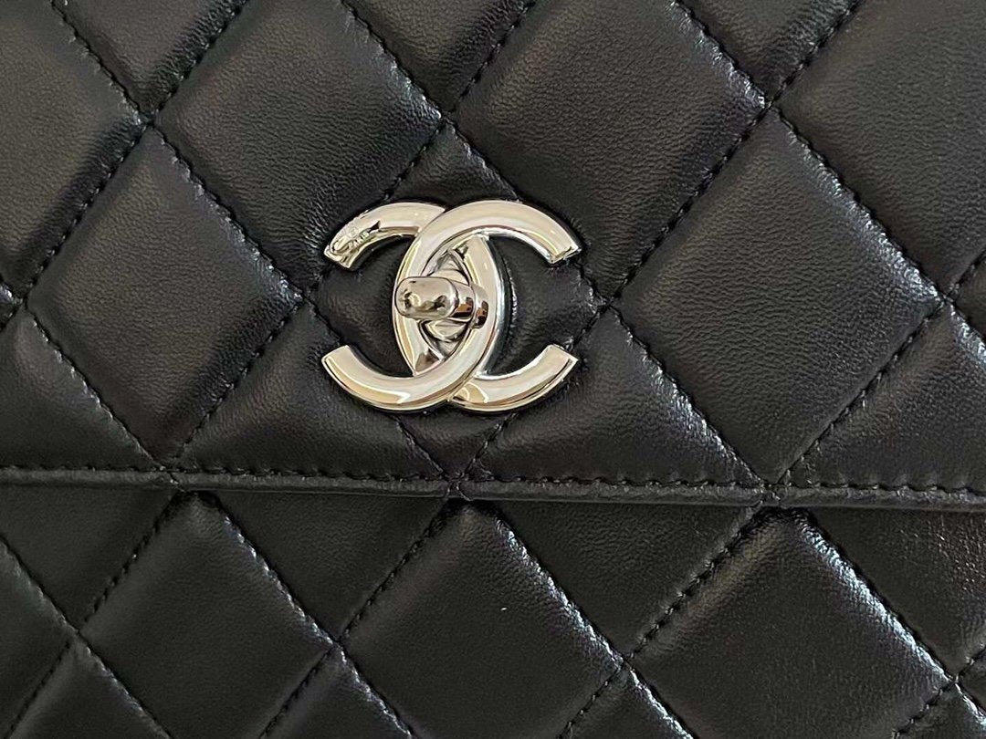 Chanel Classic Flap Bag Silver Hardware Black 9.8in/25cm