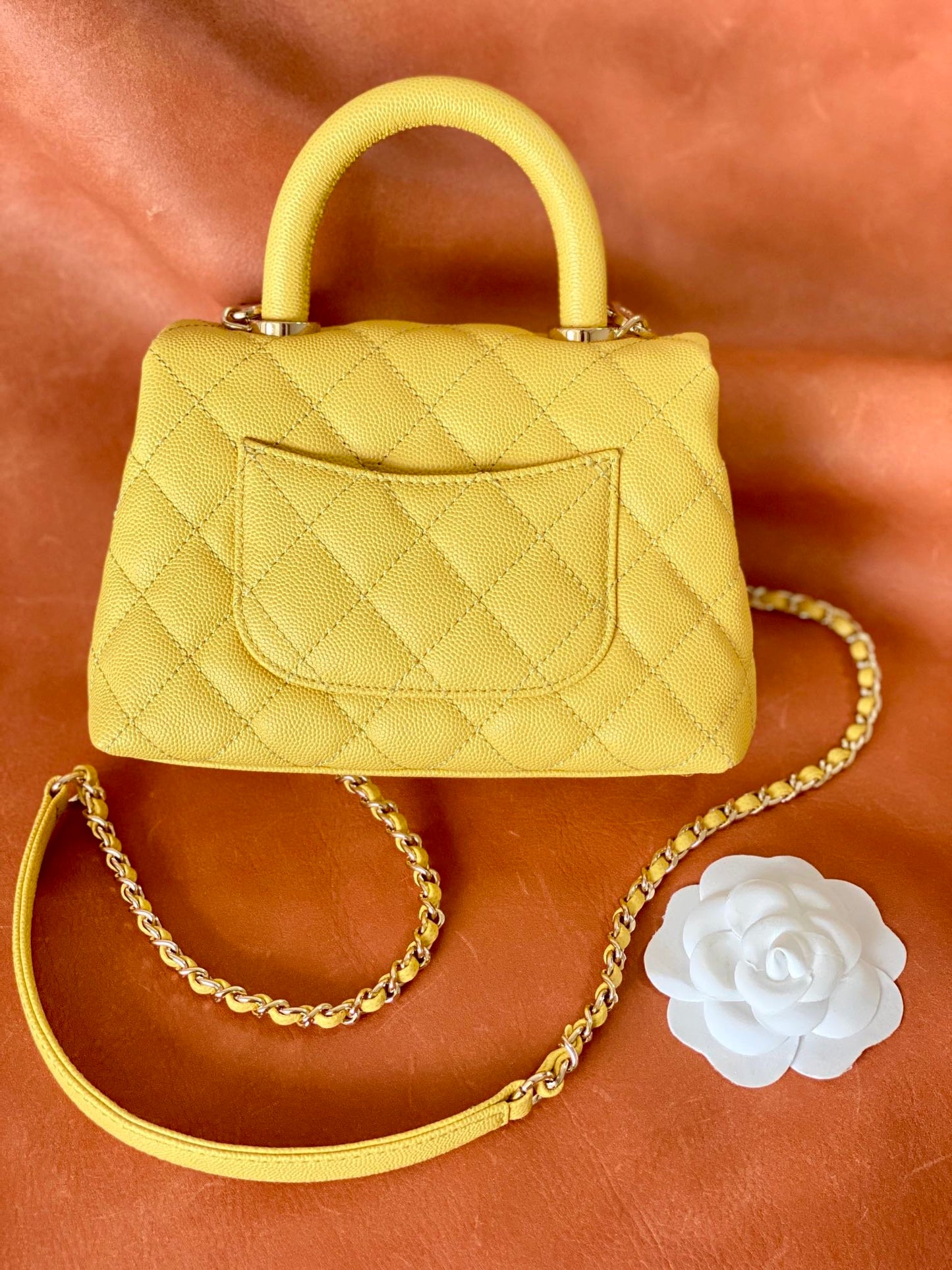 ChanelMini Flap Bag Top Handle Yellow For Women 7.5in/19cm