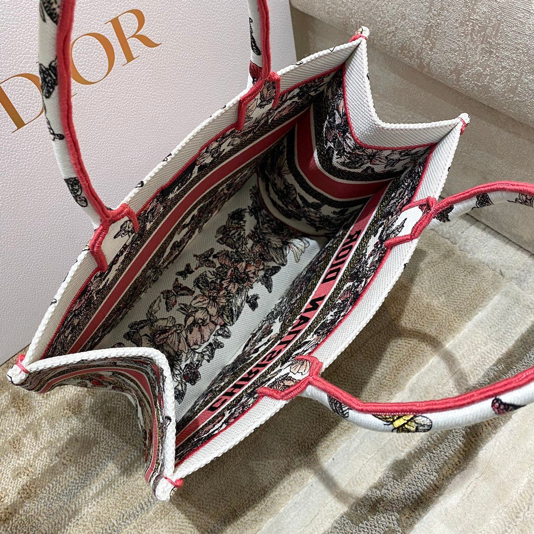 DI Medium Book Tote Multicolor Butterfly Embroidery, Red/White, For Women Women’s Handbags, 36cm CD