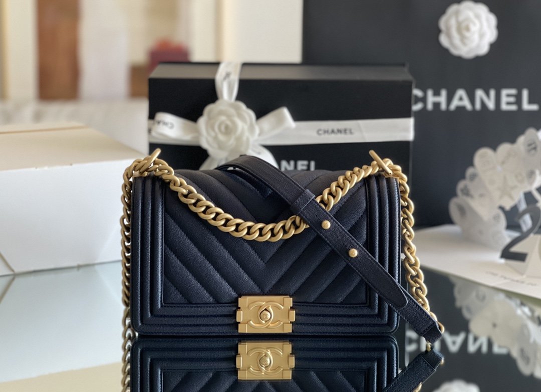 ChanelMedium Boy Handbag Dark Blue For Women 9.8in/25cm A67086