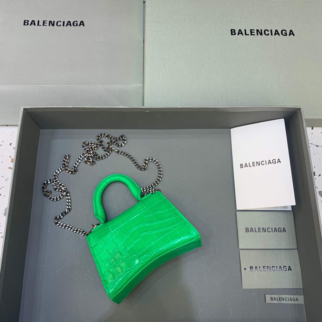 Balen Hourglass Mini Handbag With Chain In Green, For Women,  Bags 4.7in/12cm