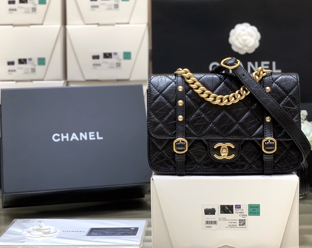 Chanel Co Co Shoulder Bag Gold Chain Black 9.8in/25cm