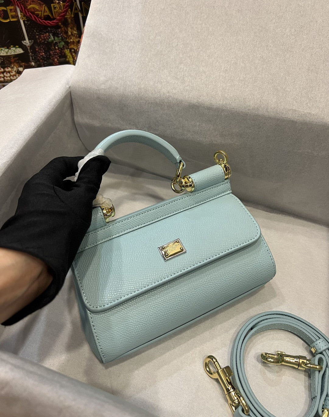 DG Small Sicily Bag In Dauphine Azure For Women 7.5in/19cm DG