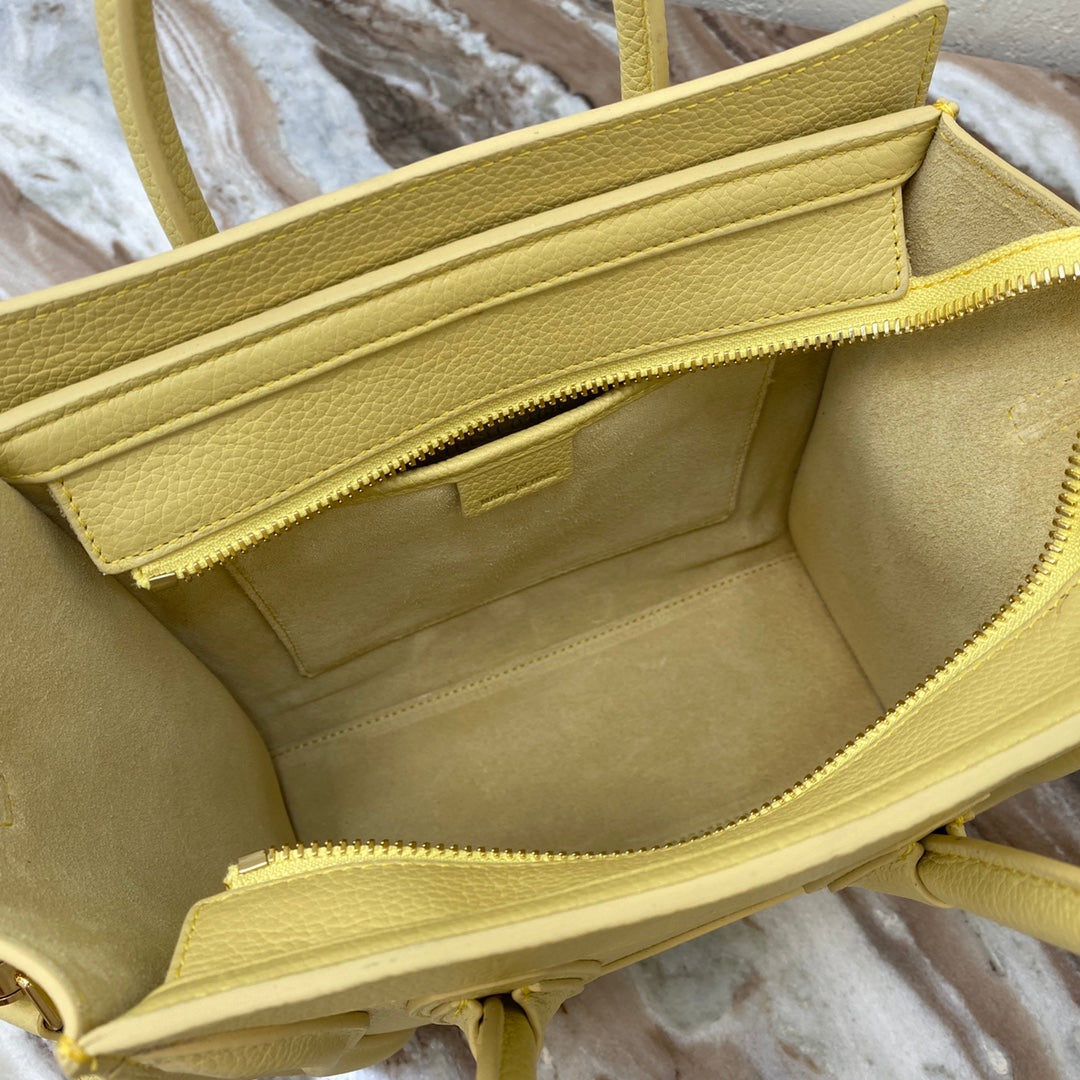 CE Nano LuGucciage Bag In Drummed Yellow For Women 8in/20cm