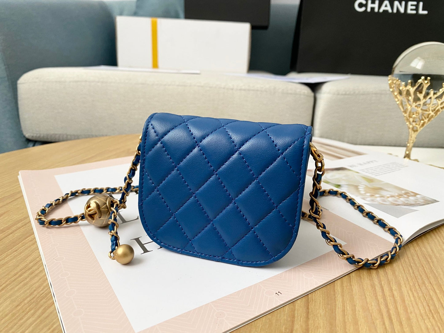 ChanelMini 1889 Unblocked Metal Ball Blue Bag For Women 9cm/3.5in