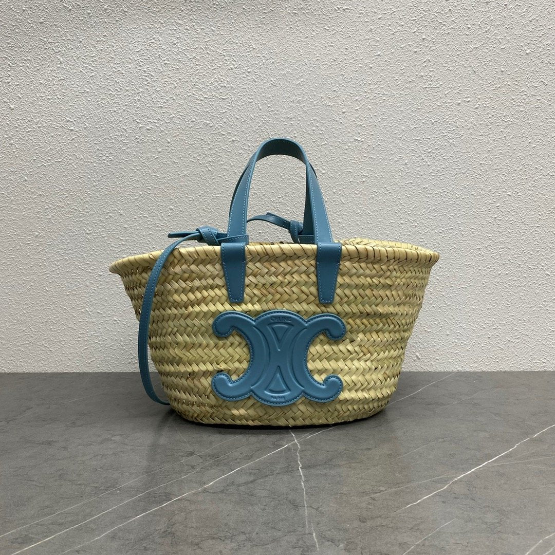 CE Teen Triomphe CE Classic Panier In Palm Leaves And Lizard Blue For Women 8in/20cm 