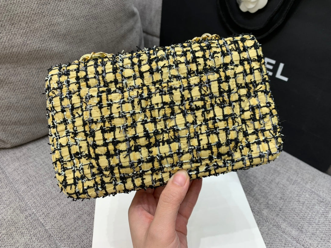 ChanelMini Yellow Tweed Flap Bag For Women 20cm/7.5in