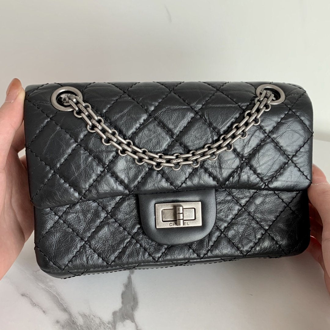 ChanelMini 2.55 Handbag Black For Women Silver Toned Hardware 7.8in/20cm AS0874 Y04634 94305