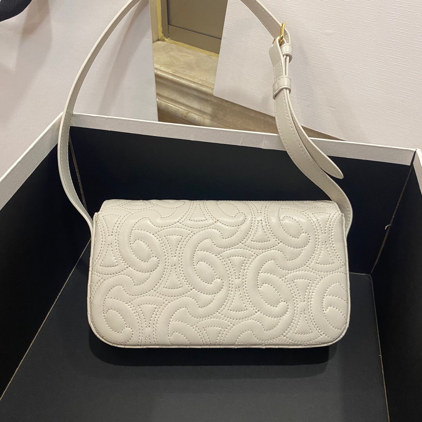 CE Triomphe Shoulder Bag In Quilted Triomphe Lambskin White For Women 8in/20cm 194143EF4.01BC