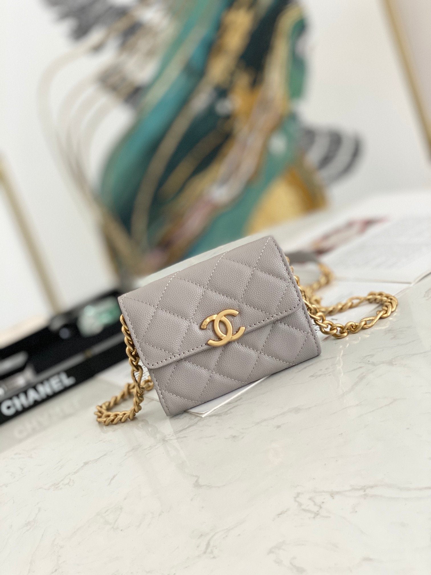 ChanelMini Flap Bag Gold Toned Hardware Grey For Women 4.7in/12cm