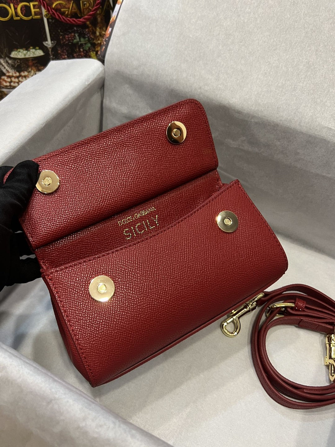 DG Small Sicily Bag In Dauphine Red For Women 7.5in/19cm DG