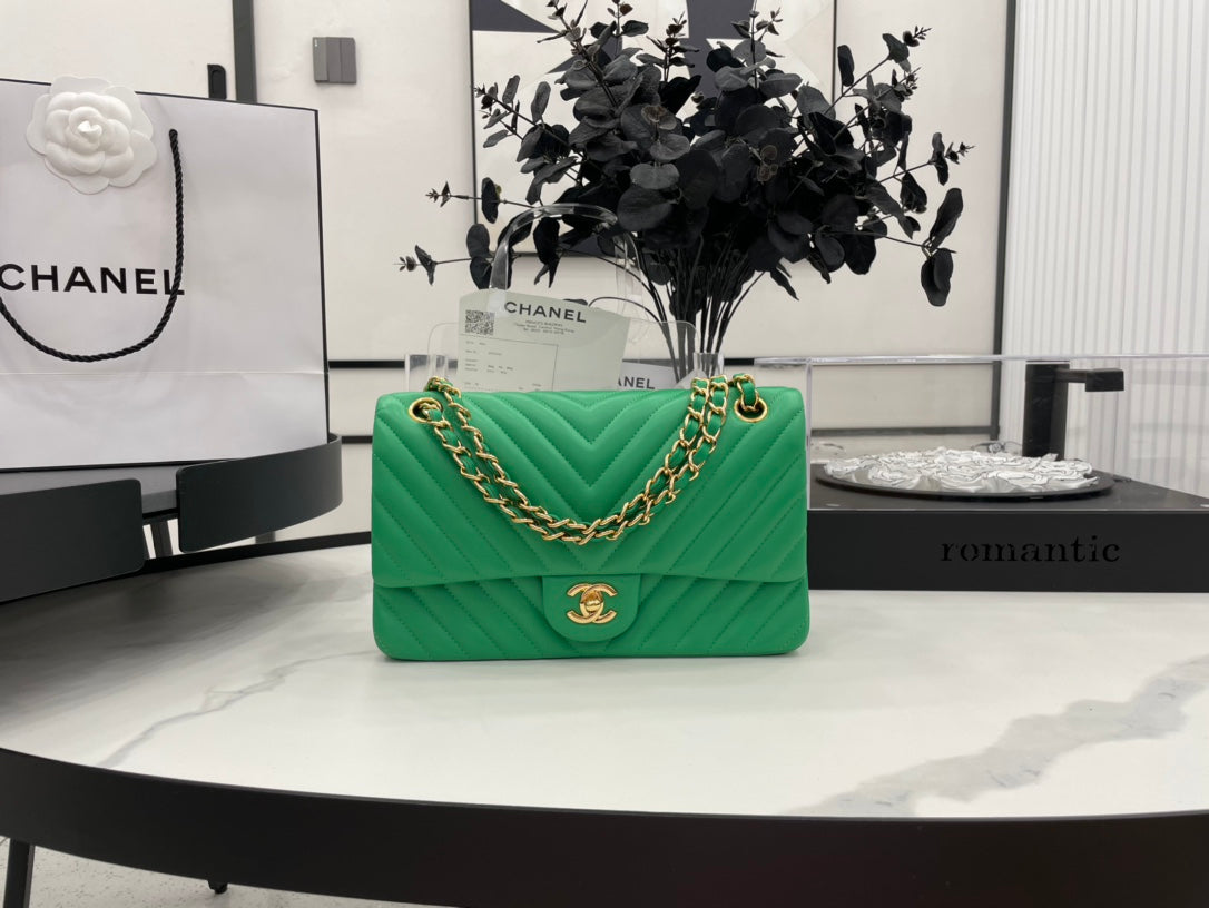 CHL Chevron Mini Rectangular Classic Flap Green Bag For Women 20.5cm/8in